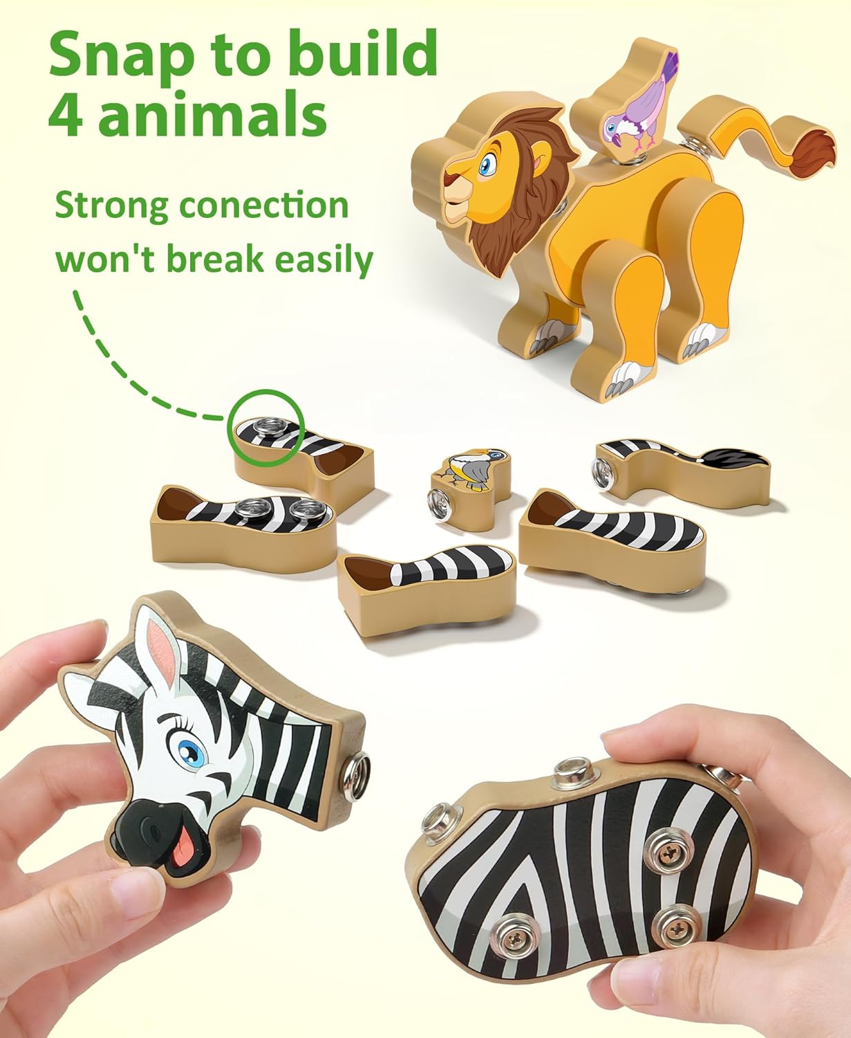 Wooden Snap Together Building Toy, Take Apart Construction Builders, Assembly Animal Building Blocks, Fine Motor Learning Toy Gift for 3 4 5 Years Old Kids - Image 2